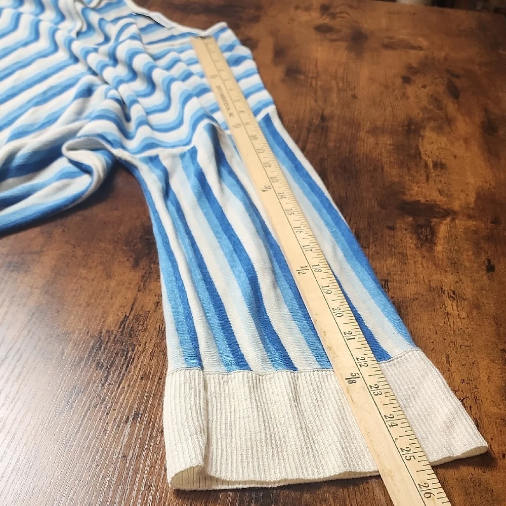 ZARA | Linen Knit Striped V-Neck Tunic Dress Swim Cover Up Blue Cream Beach | M